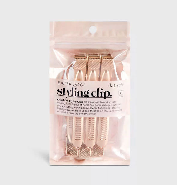 Pack of Extra Large Styling Clips by Kitsch in a rose gold finish