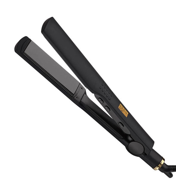 Black flat iron with gold accents