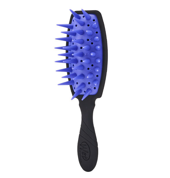 Black Wet Brush with blue cushion featuring long, spiny, conical bristles