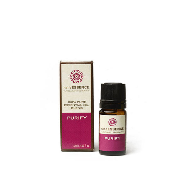 5 milliliter bottle of Purify 100% Pure Essential Oil Blend by Rare Essence Aromatherapy with box