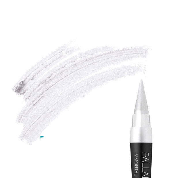 Closeup of Palladio Immortal Kajal Lasting Cream Eyeliner's conical tip with sample white application