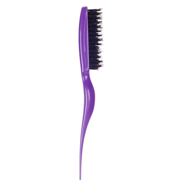 Purple teasing brush with dense black bristles