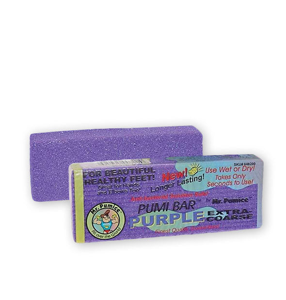 Two Mr. Pumice Pumi Bar Purple, one in wrapper and one out of wrapper