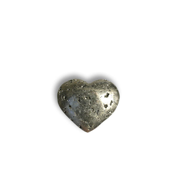 Silvery heart-shaped pyrite stone with roughened texture