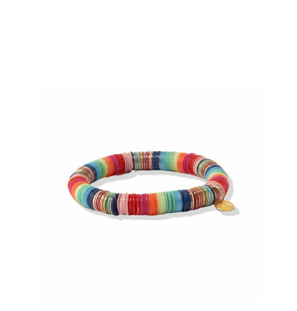 Bracelet with colorful disc-like beads and a gold charm