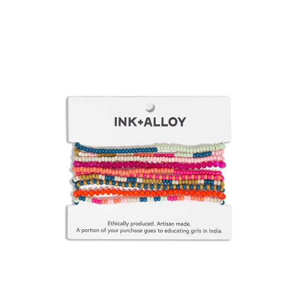 Set of 10 multicolored beaded bracelets on Ink + Alloy product card