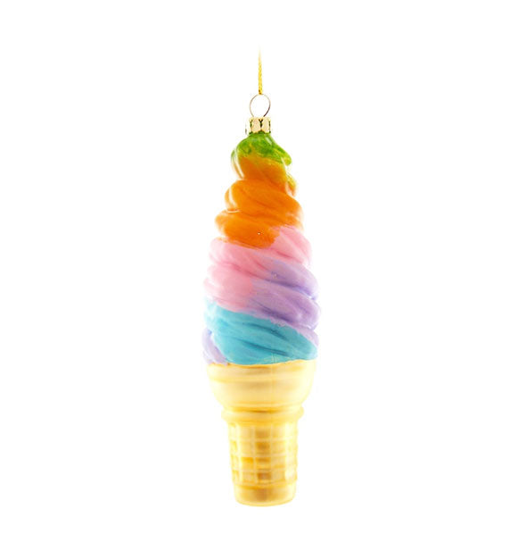 Rainbow soft serve ice cream cone tree ornament