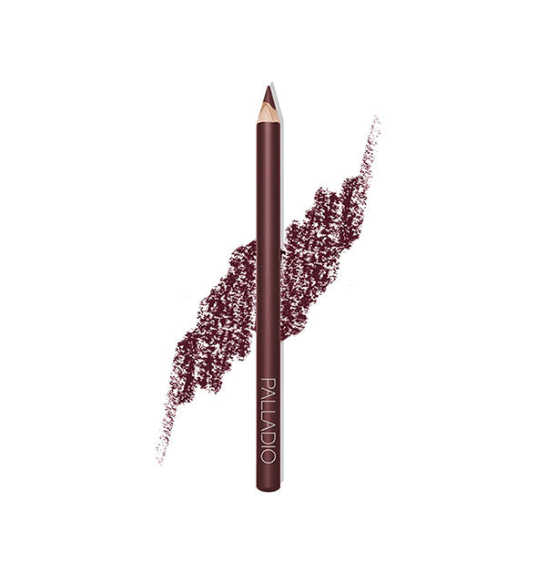 Palladio liner pencil in a purplish-brown shade with drawn product sample behind
