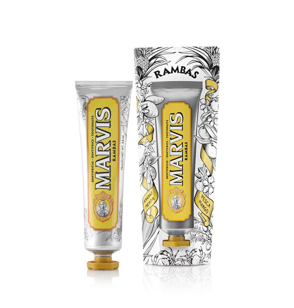 Decorative box and tube of Marvis Rambas toothpaste