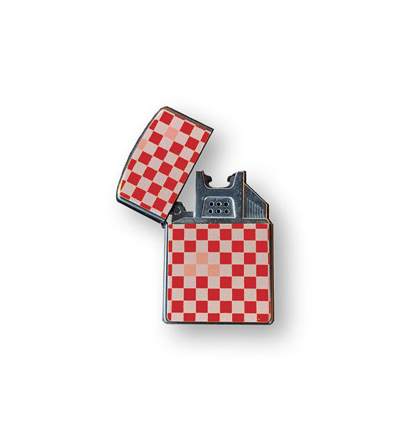 Flip-top red and pink checkered lighter