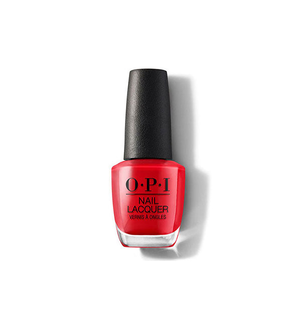 Bottle of OPI Nail Lacquer in a brilliant red shade