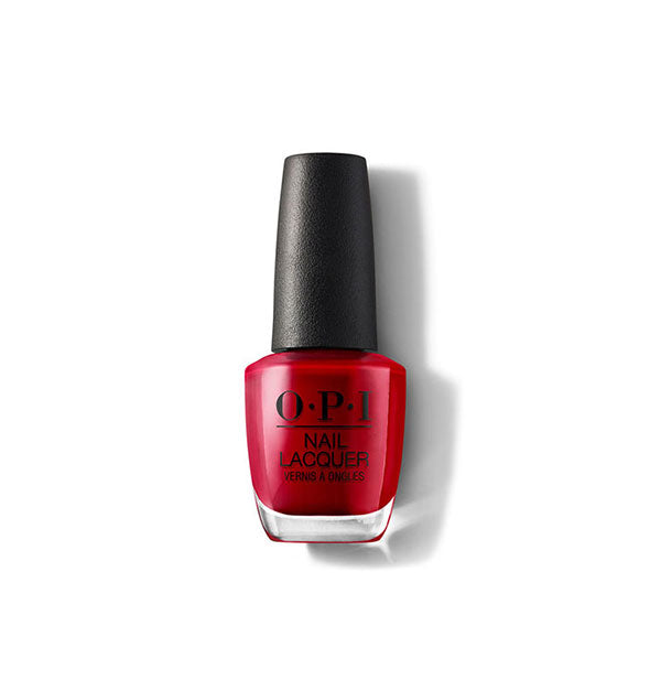 Bottle of OPI Nail Lacquer in a deep red shade
