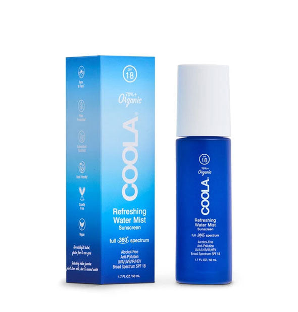 Bottle and box of COOLA Refreshing Water Mist Sunscreen