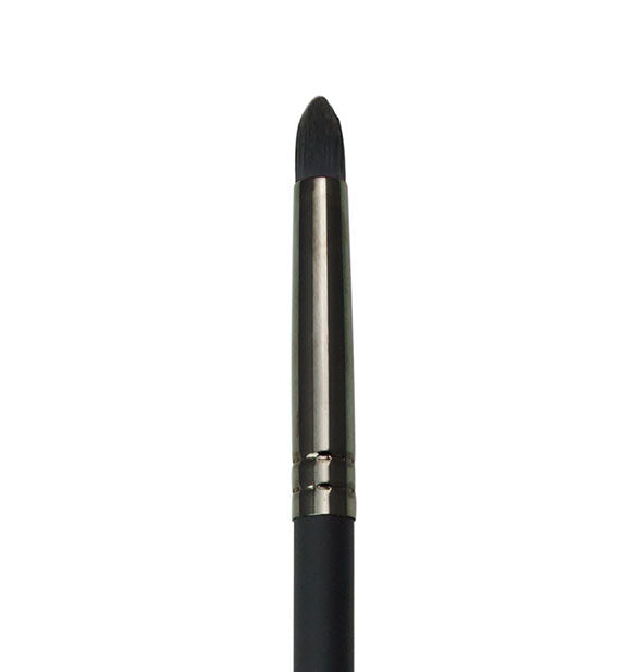 Closeup of eye makeup brush head with soft point bristle shape