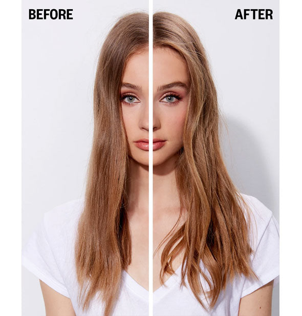 Before and after styling with IGK Rich Kid Coconut Oil Air-Dry Styler