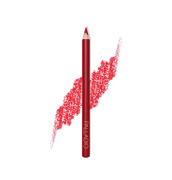Palladio liner pencil in a bright red shade with drawn product sample behind