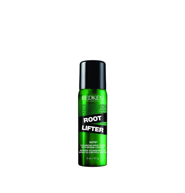 Green 2 ounce can of Redken Root Lifter against a light green backdrop