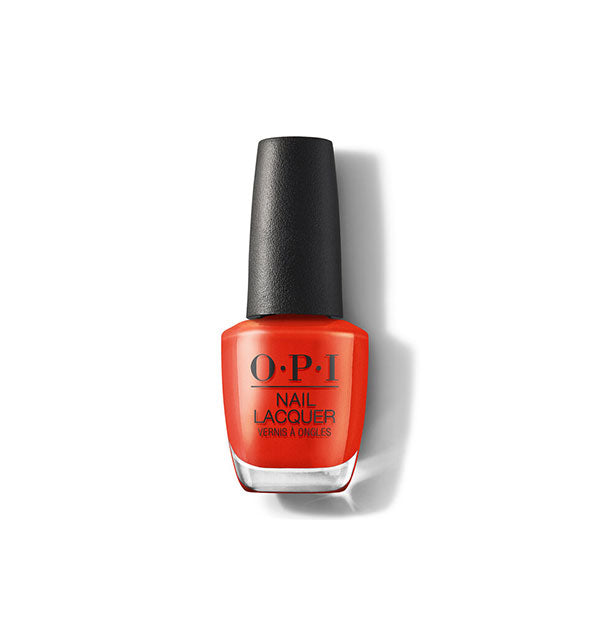 Bottle of bright orangey-red OPI Nail Lacquer