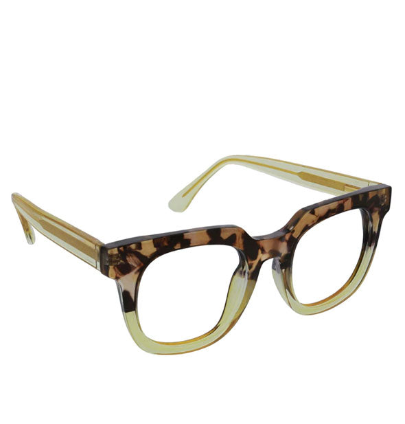 Pair of predominantly yellowish translucent glasses with upper tortoise pattern
