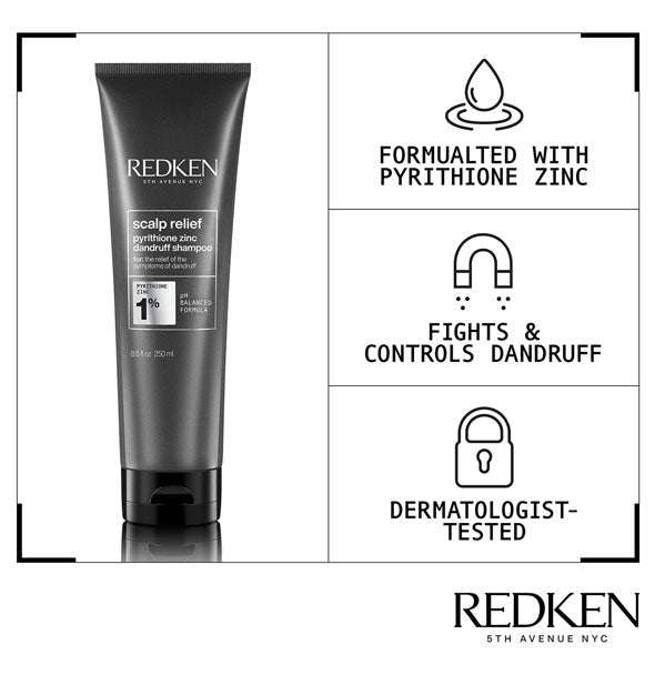 Chart diagram mentions the benefits of Redken Scalp Relief Pyrithione Zinc Dandruff Shampoo