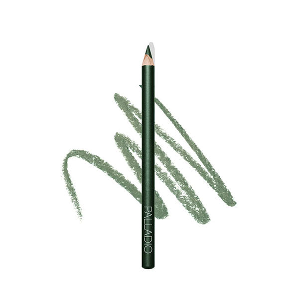 Green Palladio makeup pencil with product squiggle drawn behind
