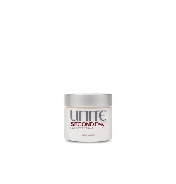 Small white 2 ounce pot of Unite SECOND Day Finishing Cream