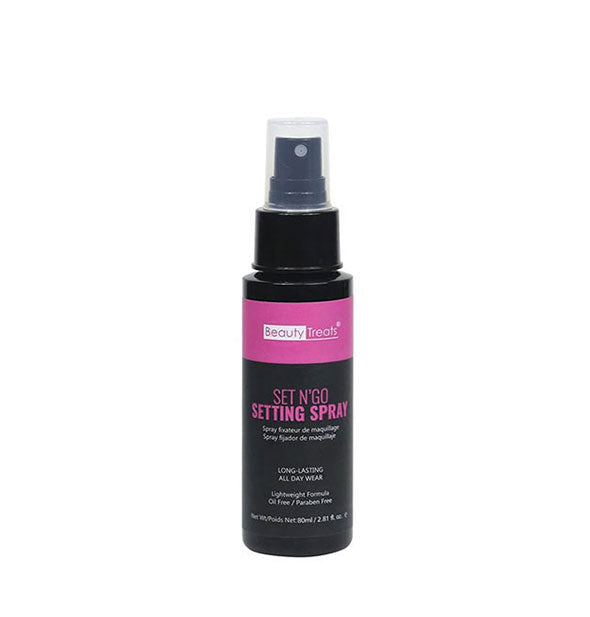 Black and pink bottle of Beauty Treats Set N' Go Setting Spray