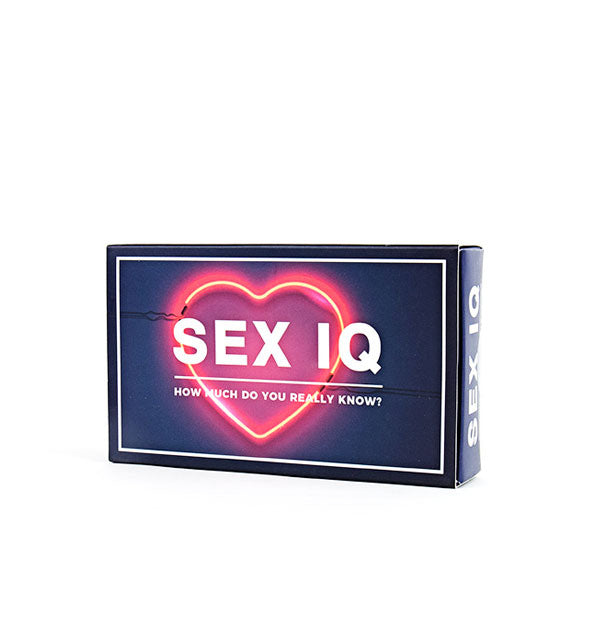 Box of Sex IQ cards with neon heart sign graphic