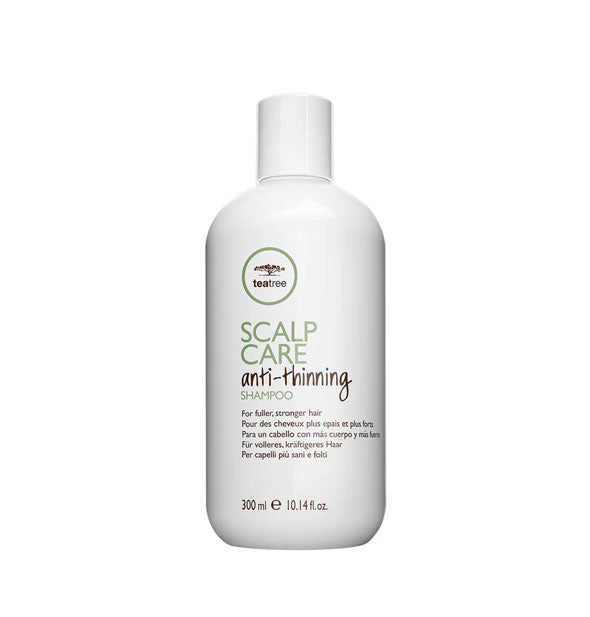 White 10.14 ounce bottle of Paul Mitchell Tea Tree Scalp Care Anti-Thinning Shampoo