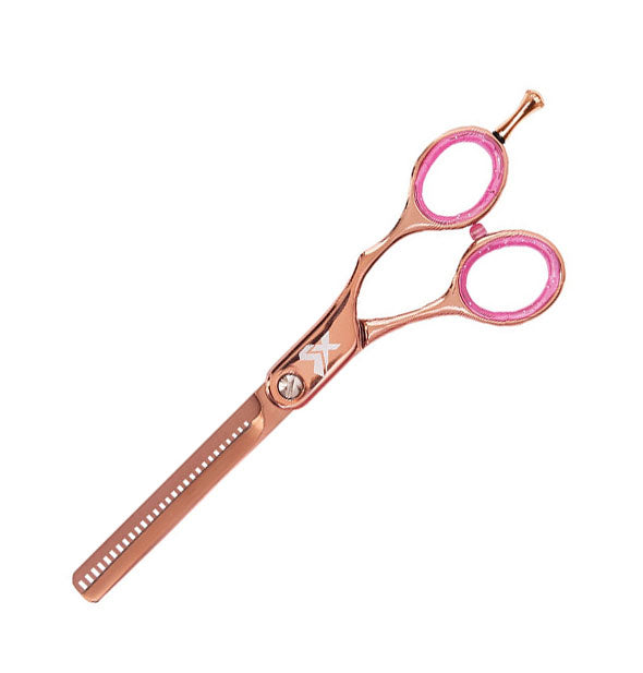 Rose gold thinning shears with pink glitter finger holes