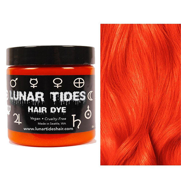 Lunar Tides Hair Dye pot shown in vibrant red-orange shade Siam Orange