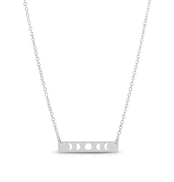 Silver cutout moon phases bar necklace