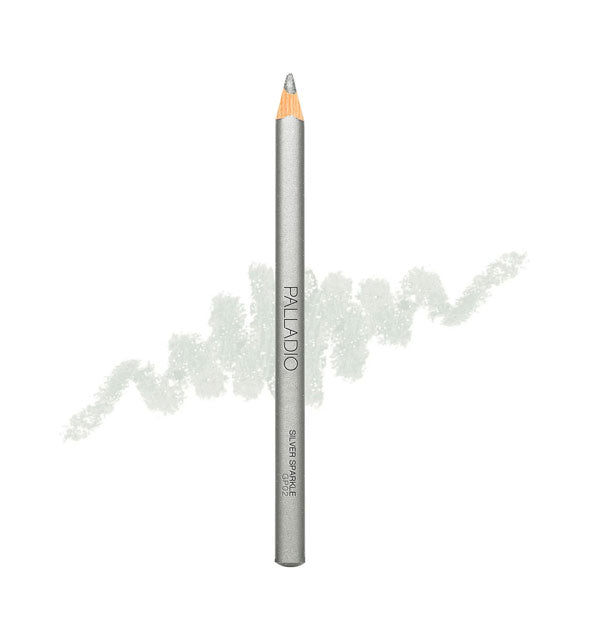 Palladio glitter pencil in Silver Sparkle shade with sample squiggle behind