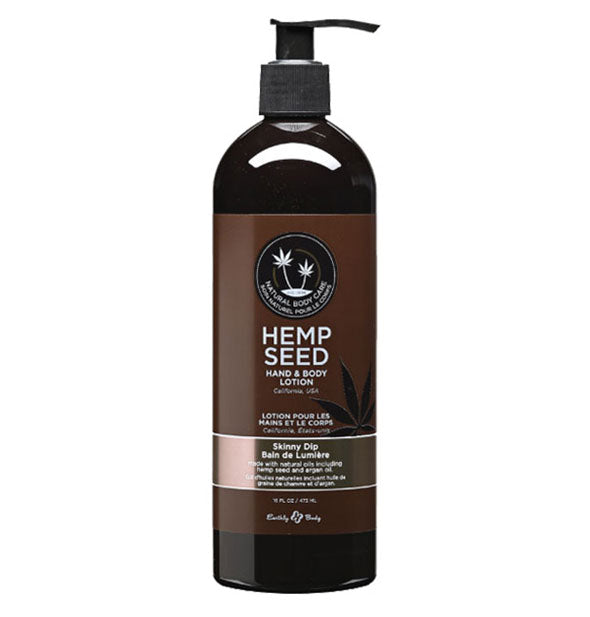 Brown 16 ounce bottle of Hemp Seed Hand & Body Lotion by Earthly Body in Skinny Dip Scent