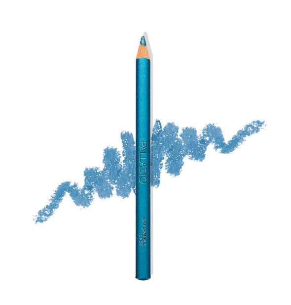 Palladio glitter pencil in Sky Sparkle shade with sample squiggle behind