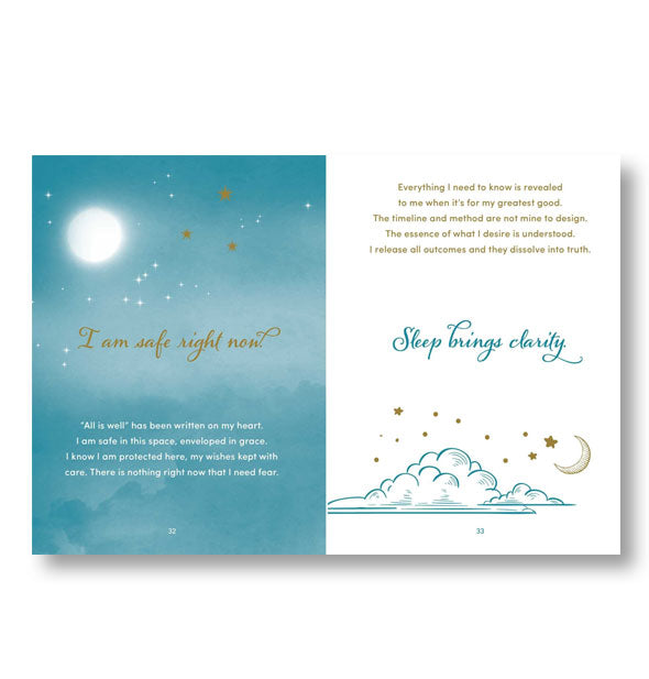 Page spread from Sleep Affirmations features delicate illustrations and encouraging words
