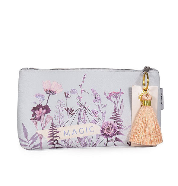 Purple floral Magic pouch with peach colored tassel