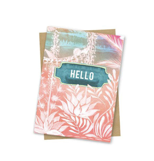 Pastel pink and blue Hello greeting card with white brushstroke details