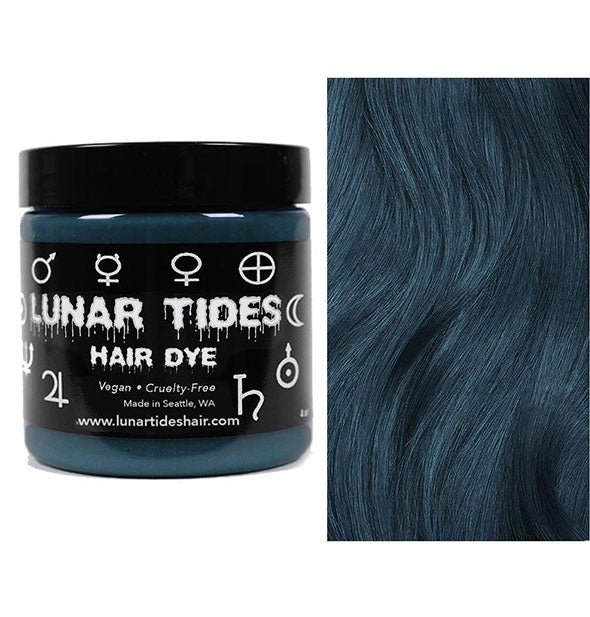 Lunar Tides Hair Dye pot shown in dark blue-green shade Smoky Teal