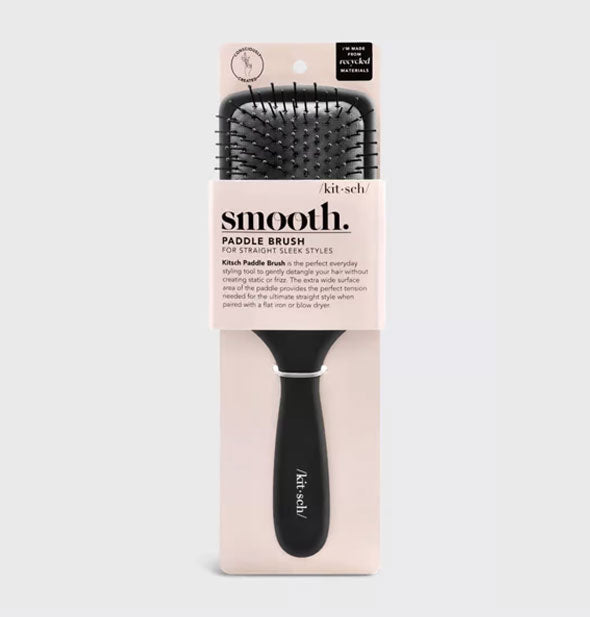 Black Smooth Paddle Brush by Kitsch in pink packaging