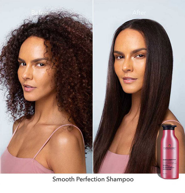 Before and after results of using Pureology Smooth Perfection Shampoo
