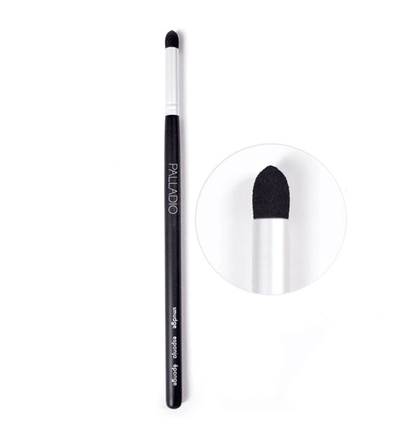 Slender Palladio makeup brush with short, pointed bristle head for smudging eye makeup
