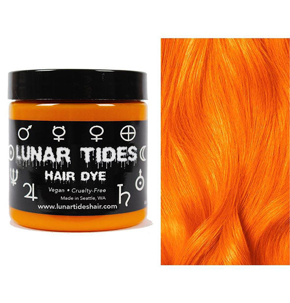 Lunar Tides Hair Dye pot shown in neon orange shade Solar Flare