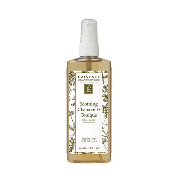 4.2 ounce bottle of Eminence Organic Skin Care Soothing Chamomile Tonique with white and green floral patterned label