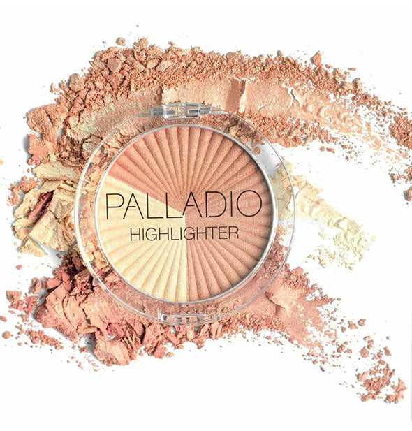Palladio Highlighter trio compact with crushed product fanned out underneath