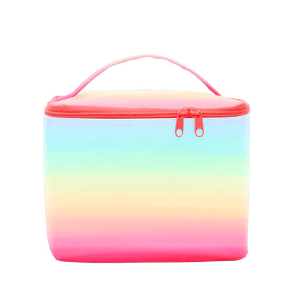 Rectangular rainbow bag with double red zippers