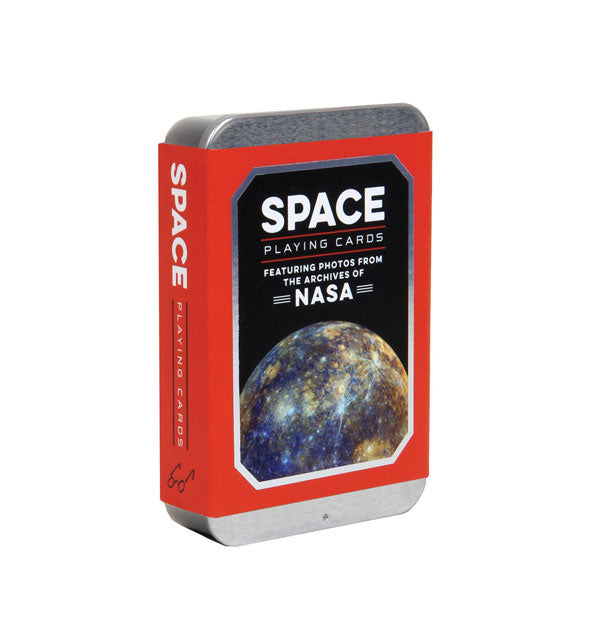 Space Playing Cards tin with wrap-around label