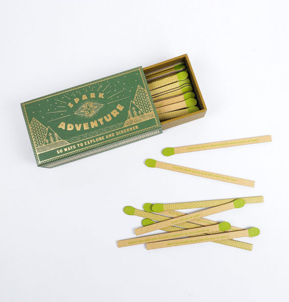 Faux matchsticks are printed with prompts to inspire adventurousness 