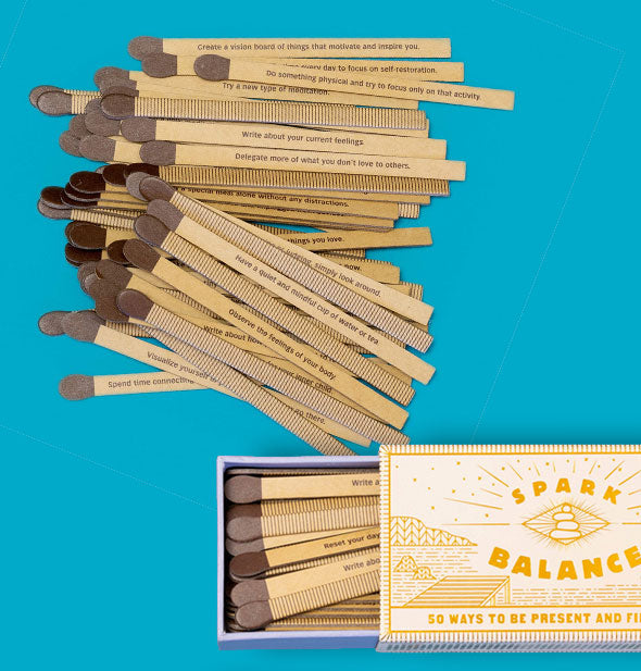 Faux matchsticks printed with prompts to Spark Balance