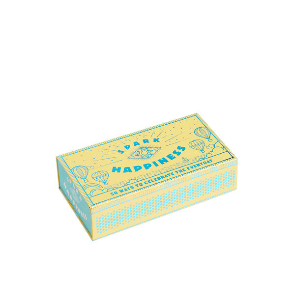 Blue and yellow Spark Happiness box with hot air balloon design motif